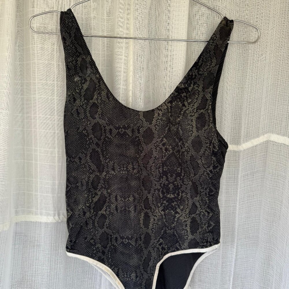 Black Snakeskin Print One-Piece Swimsuit Size Small